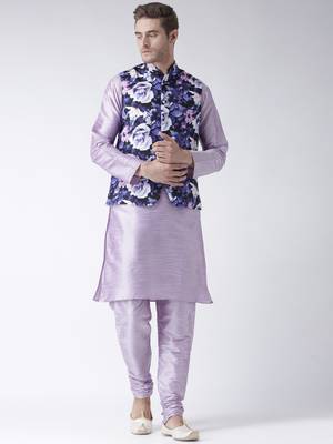 Purple Plain Polyester Kurta Pajama 1