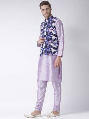Purple Plain Polyester Kurta Pajama 2