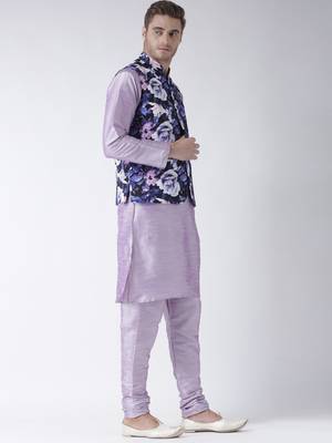 Purple Plain Polyester Kurta Pajama 3