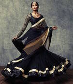 Black And Chiku Plain Net Designer Half half Saree With Blouse