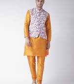 Yellow Plain Polyester Kurta Pajama