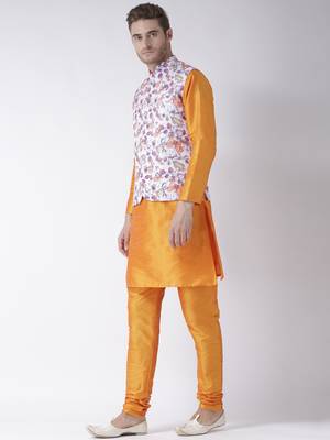 Yellow Plain Polyester Kurta Pajama 2
