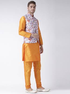 Yellow Plain Polyester Kurta Pajama 3