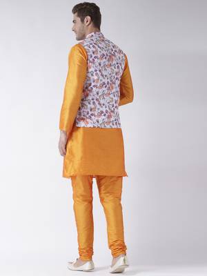 Yellow Plain Polyester Kurta Pajama 4