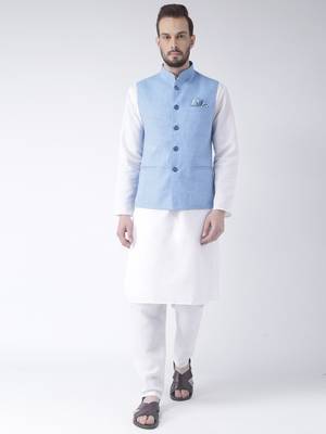 White Plain Cotton Kurta Pajama 1