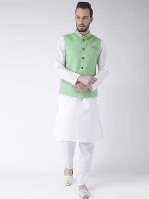 Green Plain Cotton Kurta Pajama 1