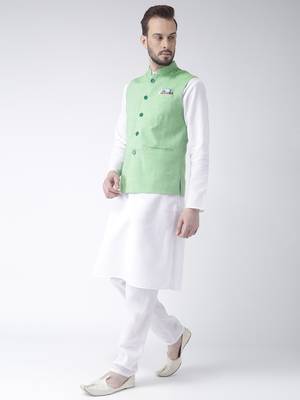 Green Plain Cotton Kurta Pajama 2
