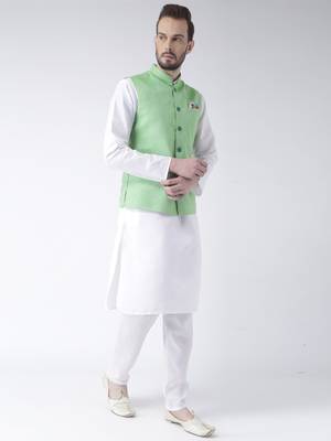 Green Plain Cotton Kurta Pajama 3