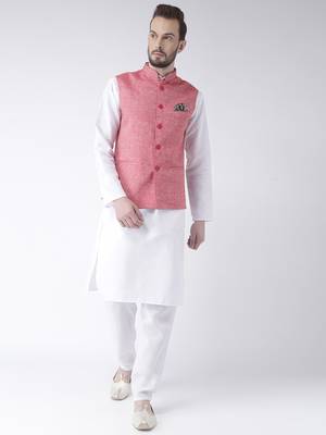 Red Plain Cotton Kurta Pajama 1