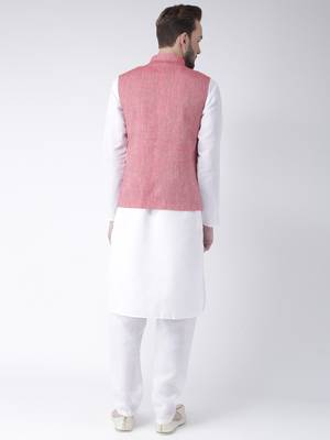 Red Plain Cotton Kurta Pajama 4