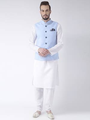 Blue Plain Cotton Kurta Pajama 1