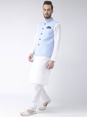 Blue Plain Cotton Kurta Pajama 2