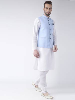 Blue Plain Cotton Kurta Pajama 3
