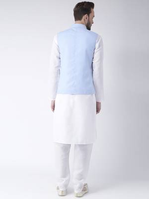 Blue Plain Cotton Kurta Pajama 4