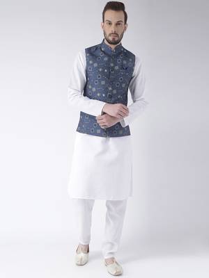 Blue Printed Cotton Kurta Pajama 1