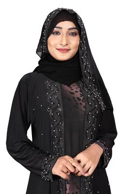 Light Violet Embroidered Lycra Burka 5