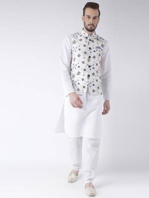 White Printed Cotton Kurta Pajama 1