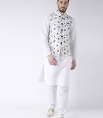 White Printed Cotton Kurta Pajama