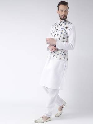 White Printed Cotton Kurta Pajama 2