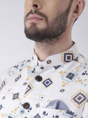 White Printed Cotton Kurta Pajama 5