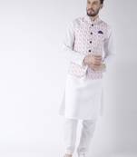White Printed Cotton Kurta Pajama