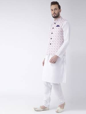 White Printed Cotton Kurta Pajama 2