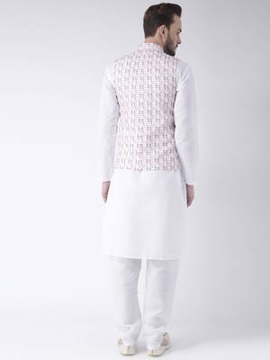 White Printed Cotton Kurta Pajama 4