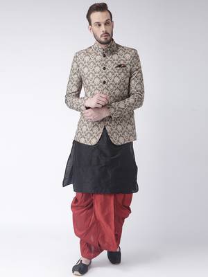 Black Printed Dupion Silk Dhoti Kurta 1