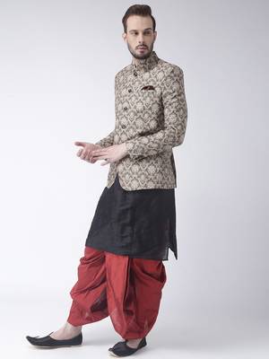 Black Printed Dupion Silk Dhoti Kurta 2