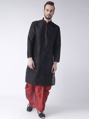 Black Printed Dupion Silk Dhoti Kurta 3