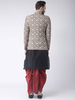 Black Printed Dupion Silk Dhoti Kurta 4