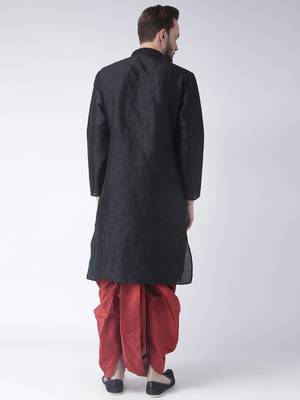 Black Printed Dupion Silk Dhoti Kurta 5