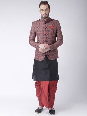 Black Printed Dupion Silk Dhoti Kurta 1