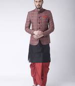 Black Printed Dupion Silk Dhoti Kurta
