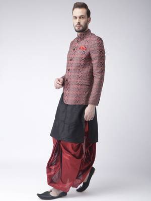 Black Printed Dupion Silk Dhoti Kurta 2