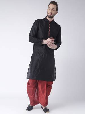 Black Printed Dupion Silk Dhoti Kurta 3