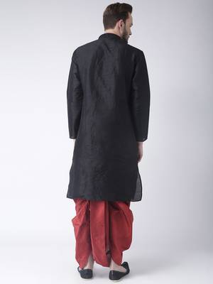 Black Printed Dupion Silk Dhoti Kurta 4