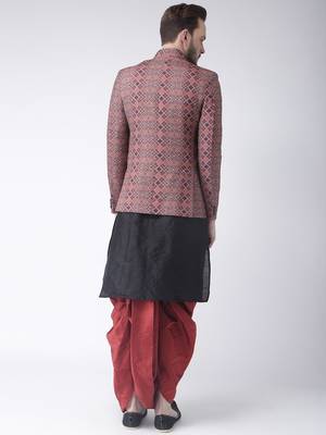 Black Printed Dupion Silk Dhoti Kurta 5