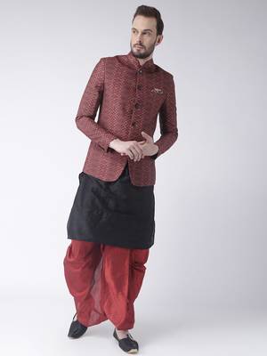 Black Printed Dupion Silk Dhoti Kurta 1