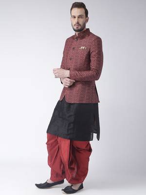 Black Printed Dupion Silk Dhoti Kurta 2