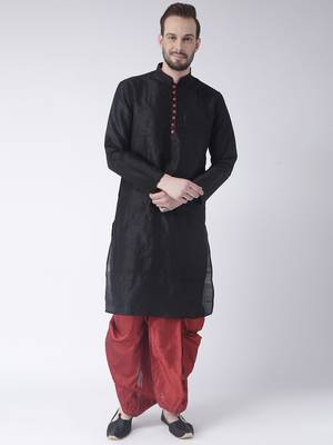 Black Printed Dupion Silk Dhoti Kurta 3