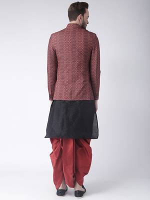 Black Printed Dupion Silk Dhoti Kurta 4