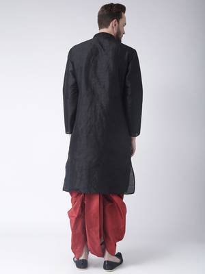 Black Printed Dupion Silk Dhoti Kurta 5