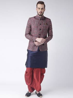 Blue Printed Dupion Silk Dhoti Kurta 1
