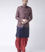 Blue Printed Dupion Silk Dhoti Kurta