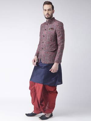 Blue Printed Dupion Silk Dhoti Kurta 2