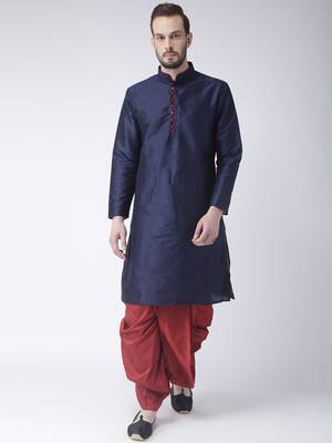 Blue Printed Dupion Silk Dhoti Kurta 3