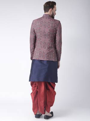 Blue Printed Dupion Silk Dhoti Kurta 4