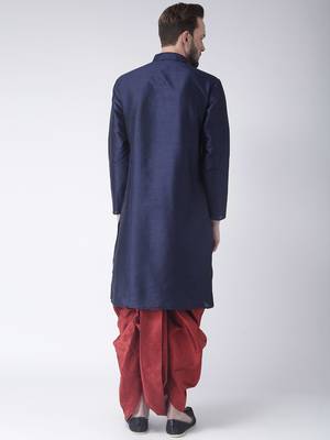 Blue Printed Dupion Silk Dhoti Kurta 5