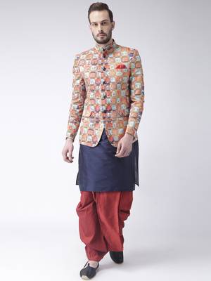 Blue Printed Dupion Silk Dhoti Kurta 1